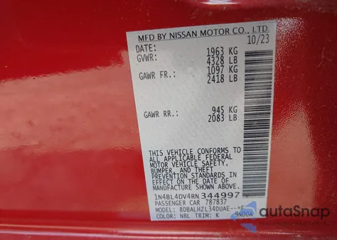 2024 Nissan Altima Sv Fwd from USA, damaged, VIN 1N4BL4DV4RN344997